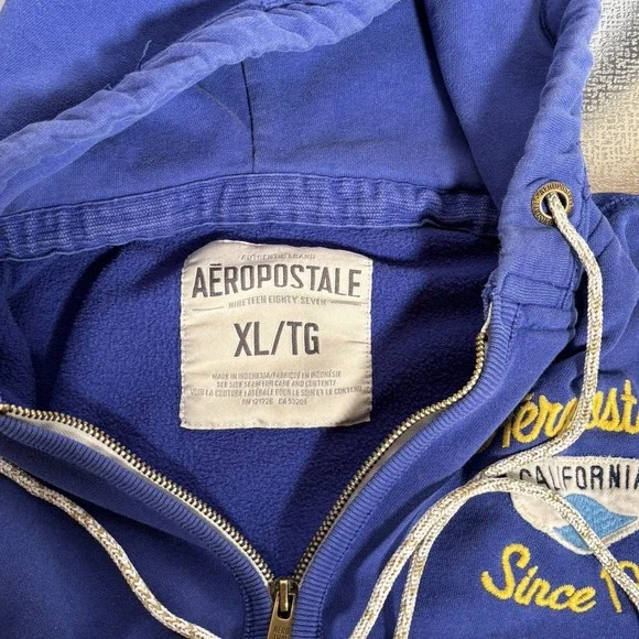 Aeropostale Y2K Hoodie Mens XL Full Zip Patch Embroider Grunge Hooded Sweatshirt - Picture 4 of 8